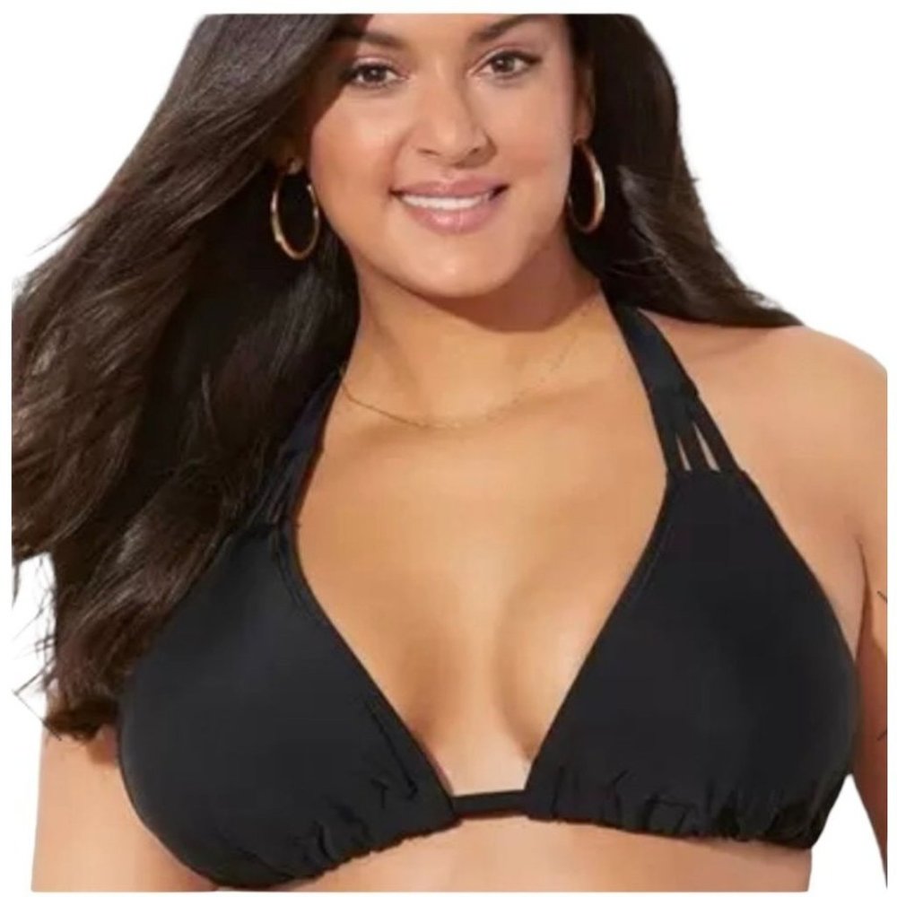 NWT Swimsuits For All Beach Babe Black Triangle Halter Bikini Top, Size 10